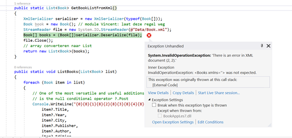 Foutmelding bij XML inlezen
